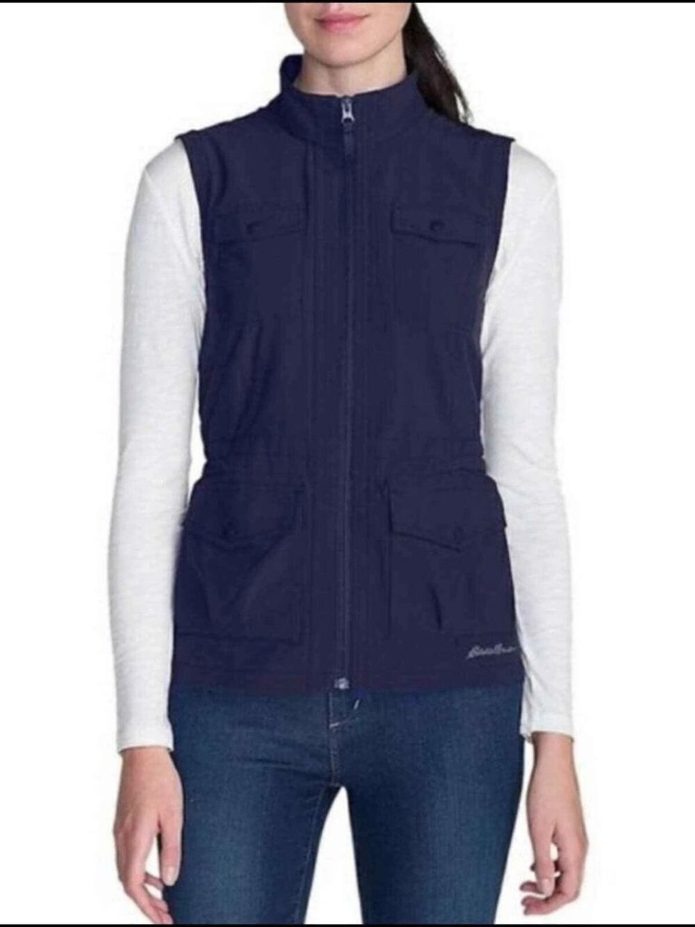 Eddie Bauer Travex Atlas Utility Vest Womens Blue Size XL Pockets Hiking Outdoor